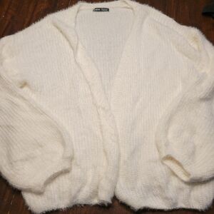 SHEIN Ivory Fuzzy Open-Front Women's Cardigan